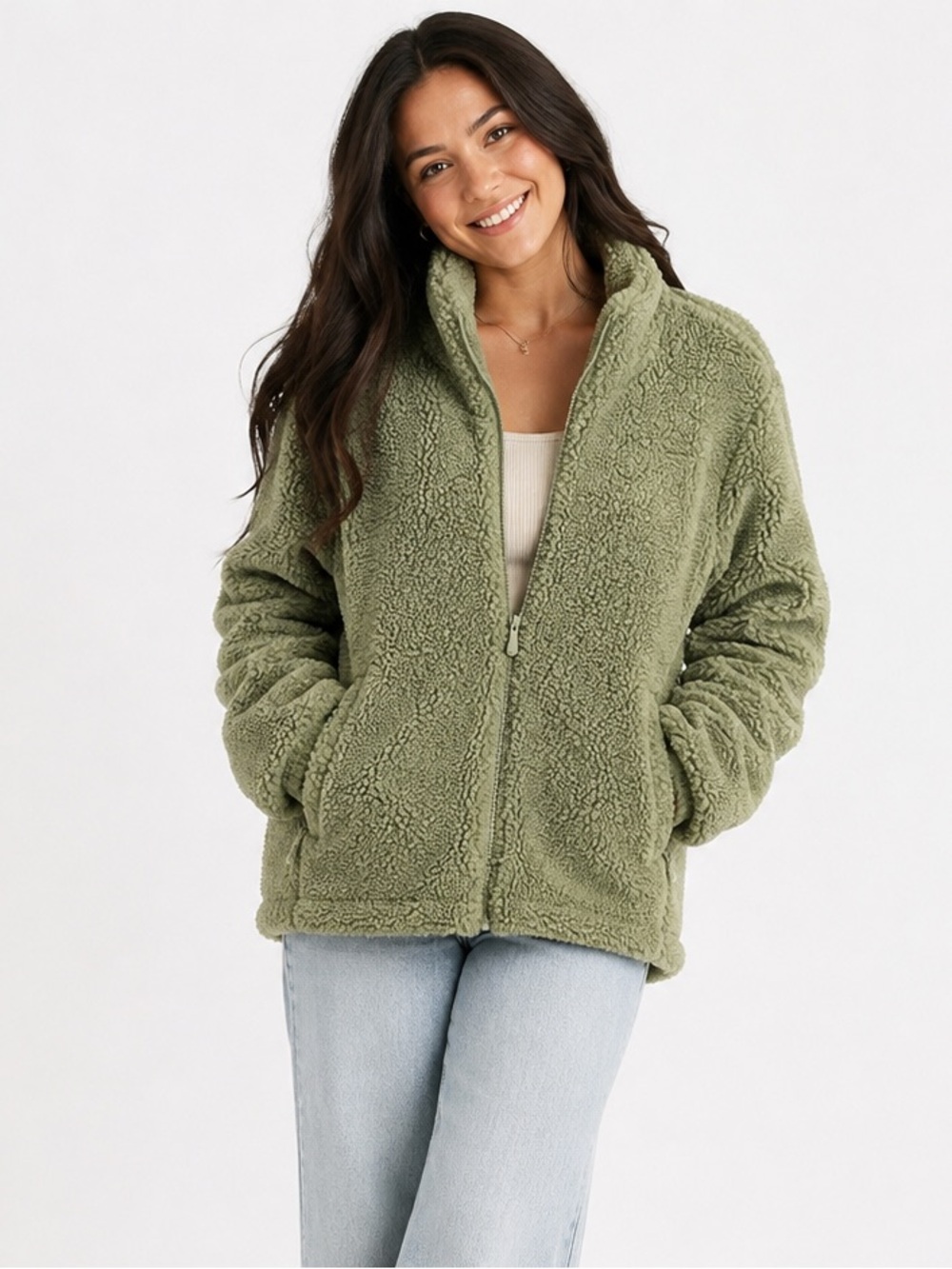 32 Degrees Heat Sherpa Teddy Jacket XL Sage Green Full Zip Fleece Cozy